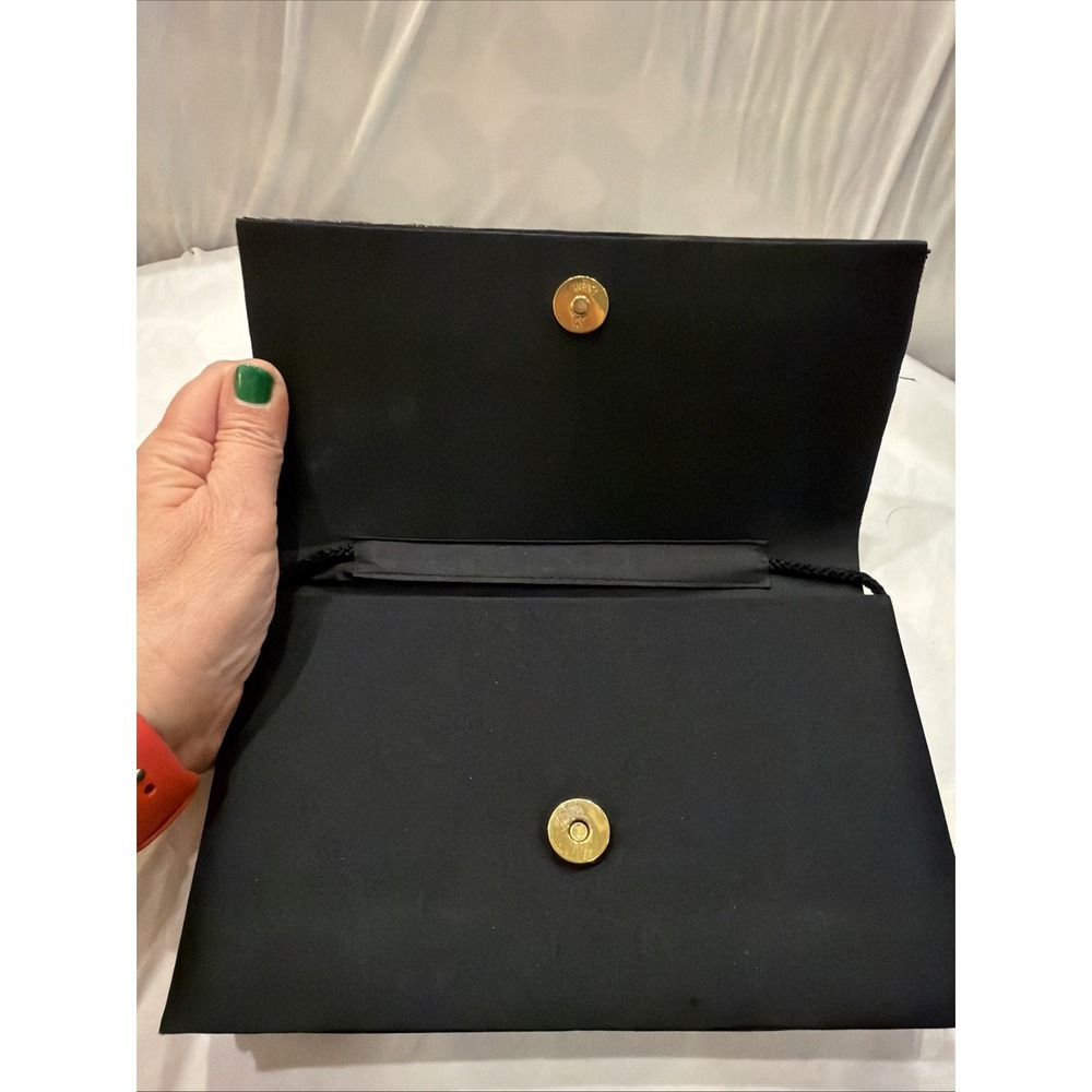 Vintage Carla Marchi Beaded Evening Clutch Black Satin Shoulder Bag - Picture 8 of 10